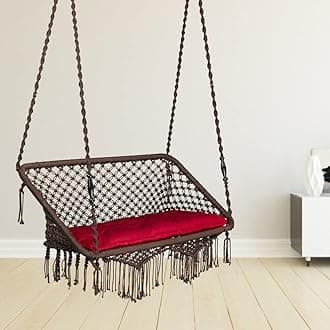 Swingzy Premium Large Double Seater Swing Chair/Hammock Chair for Home, Indoor, Outdoor, Garden/Hanging Hammock Swing Chair for 2 People/Jhula for Adults/Hanging Kit with Cushion - (Brown,Polyester)