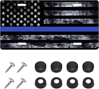Vintage American Flag Front License Plate Frame, Personalise USA Flag Car Front License Plate Tag with 4 Screws, Aluminum Rust-Proof Patriotic US Flag Vanity Tag Auto Plate Decor (Black & Blue)