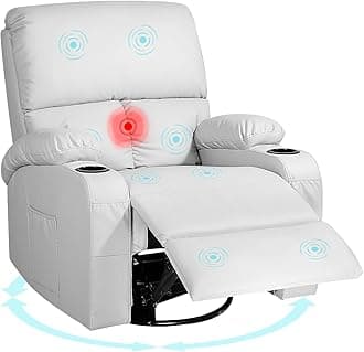 Rocking Recliner Chair, Massage Rocker Recliner Chair with Vibration Massage and Heat, 360° Swivel Recliner Chairs, Living Room, Bedroom, Nursery, RV, Grey