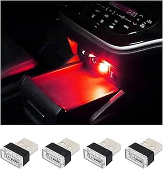 Augeny 4 PCS USB LED Car Interior Atmosphere Lamp, Plug-in USB Decor Night Light, Portable Auto Ambient Lighting Kit, Universal Vehicle Interior Accessories for Most Cars (Red)