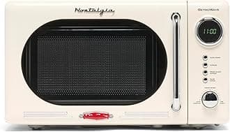 Nostalgia NRMO7IVY6A Retro Large 0.7 cu ft, 700 Watt Countertop Microwave Oven, 12 Pre-Programmed Cooking Settings, Digital Clock, Easy Clean Interior Ivory