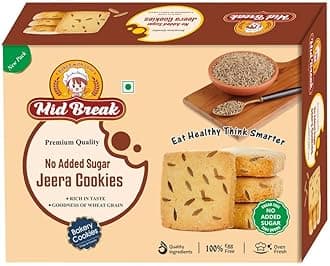 Mid Break No Added Sugar Jeera Biscuits - 300gm (Pack Of 1) | High In Fiber, Gut-Friendly, Low Glycemic Index Biscuits With No Added Sugar | Tasty Cookies For Healthy Tea Snacking