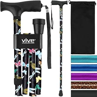 Vive Folding Cane - Lightweight Foldable Walking Stick for Men & Women - Adjustable & Durable for Portable Travel- Collapsible Balancing Mobility Aid - Sleek Ergonomic & Comfortable Handles