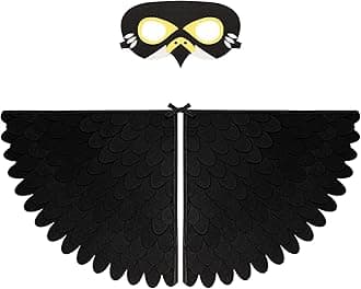 Proumhang Kids Bird Wings Costume For Age 3~8 Years,Bird Owl And Peacock Masque Owl Dress Up,Boys Girls Felt Eye Masque And Wings Set,Halloween Colorful Fancy Dress