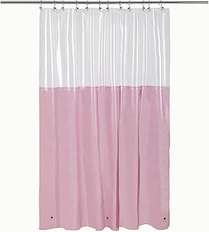 Pink Shower Curtain Liner Heavy Duty 8G PEVA - Clear Top Plastic Shower Curtain for Bathroom, Waterproof Vinyl & See Through, Bottom Magnets, Metal Grommets - Color Block Clear/Pink, 72x72