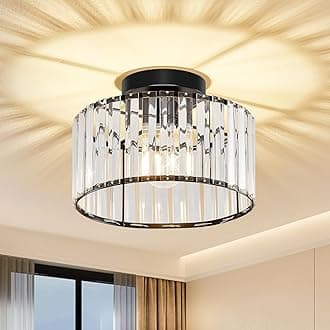 Modern Ceiling Light, Crystal Hallway Semi Flush Mount Ceiling Lighting Fixture, Black Metal Close to Ceiling Lamp for Bathroom Entryway Bedroom Porch Kitchen Living Room