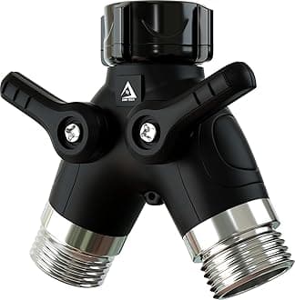 DBR Tech® Garden Hose Splitter 2 Way Heavy Duty | Faucet Adapter with Long Handle, Outdoor Water Spigot Hose Bib Y Wye Splitter, Dual Outlet Shut Off Valve Hose Connector, Leak Free