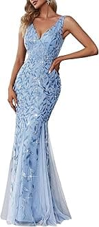 Ever-Pretty Women's Sequin Formal Dress Double V-Neck Sleeveless Mermaid Long Evening Prom Dresses 07886