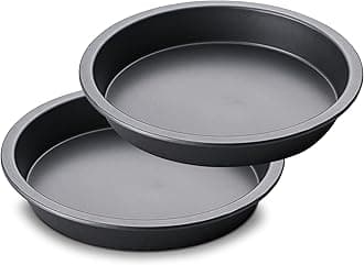 HONGBAKE Round Shallow Cake Baking Pan Set of 2, 8 Inch, Round Layer Cake Pans with Wider Grips, Nonstick Circle Cheesecake Tin, Pizza Mold, Huty Duty, Dishwasher Safe - Grey