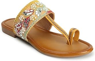 KKF Footwear Women's Fancy Kolhapuri Flats Stylish Slip-On Chappal Sandals for Girls & Ladies | Sizes 3-8
