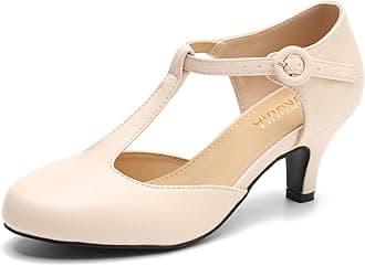 LIURUIJIA Women's T Strap Mary Jane Kitten Heels Pumps Vintage Low Heel Dress Shoes for Wedding Party Work Church