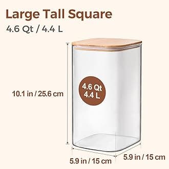 ComSaf 4600 ml Storage Jars with Lid, Set of 1, Diameter 15 cm, Biscuit Jars, Square Storage Jars with Lid, Airtight Wood, Storage Jars for Kitchen, Storage Jar for Pasta, Oats, Cereals, Biscuits