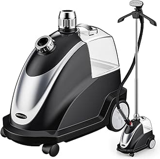 Anthter Steamer for Clothes, 1500W Powerful Standing Garment Steamer with Roll Wheels, 2.4L Water Tank for 90 Mins Continuous Steaming, 35s Fast Heat-up (Black)