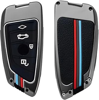BKN Stylish Metal Soft Car Key Shell with Keychain & Full Protection Key Cover for B.M.W. X1 X3 X6 X5 | 3, 5, 6, 7 Series GT Series M, X Series 4 Button Smart Key, Black
