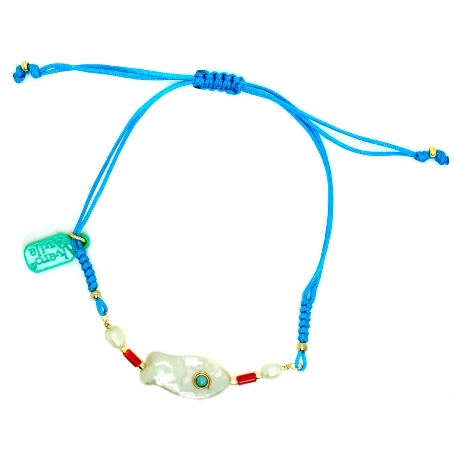 Fish-Shaped Natural Stone Knotted String Bracelet: Blue