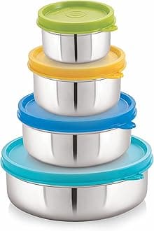 STEELLOCK Flex Stainless Steel Containers Size Deep 150ml x 1, 250ml x 1, 500ml x 1, 700ml x 1 (Yellow/Blue/Green/Turquoise)