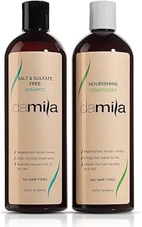 Damila Salt & Sulfate Free Shampoo & Conditioner for Keratin and Color Treated Hair - Professional Keratin Value Pack for Damaged, Frizzy, Curly, Dry & Thin Hair - Shampoo Sin Sal - 16.9 Fl Oz