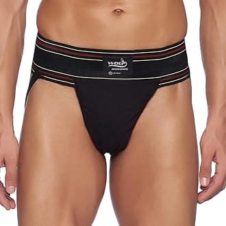 OmtexMen's Athletic Wolf Stretchable Supporter Jockstraps with Cup Pocket, Ideal for Workout and Sports Quick Dry Moisture Wicking Underwear Black - Small