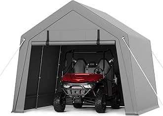 GarveeLife 10 x 10 ft Carport Storage Shed, Portable Garage with Roll-up Zipper Door, Heavy Duty Waterproof Tarp, Storage for Motorcycle, Bike, Firewood, Garden Tools