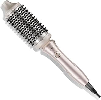 TYMO STYLUX Thermal Brush - Heated Round Curling Brush, Blowout Volumizer with Flexi-Fit Tech for Hair Styling, Curling Styler Tool, Hair Straightener and Curler 2 in 1, Dual Voltage, Gold, 1.7 Inch