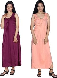 Rylie Women's Cotton Fabric Long Nighty Slip/Chemise - Full Length Camisole for Women - Plus Size Nighty - Kurti Slip
