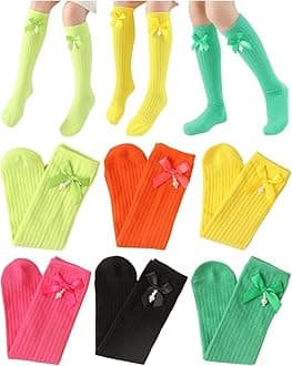 Toptim Little Girl's Knee High Socks Over Calf Kids Overknee Stockings Bow Style (J-6 Pairs)