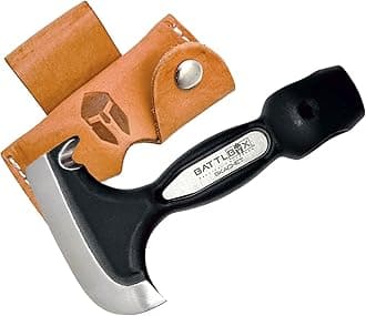 Skachet Axe Head Skinner Hammer Hatchet Vintage Survival Tool - 3.5in Carbon Steel Blade Edge - Genuine Leather Sheath, Belt Loop - Bushcraft Outdoor Survival Ax Skatchet