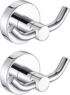 MARMOLUX ACC - 2pack Chrome Bathroom Hooks for Towels | Modern Double Towel Hook Design Ideal for use as Robe & Towel Hooks, Shower Wall Hooks or Kitchen Hooks