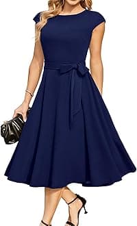 Women's Cocktail Dresses, Formal Wedding Guest Modest Church Vintage Tea Party Midi Evening Dress