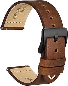 WOCCI 21mm Old-fashioned Watch Band for Men, Top Grain Leather, Black Matte Buckle (Caramel Brown)