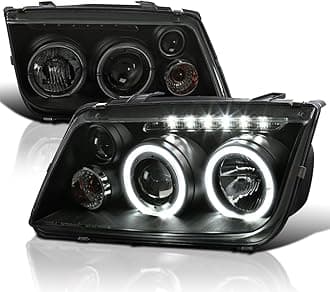 Glossy Black R8 Style Projector Headlights w/Fog Lamps Compatible with 1999-2005 VW Jetta/Bora Mk4, Left + Right Pair Headlamps Assembly