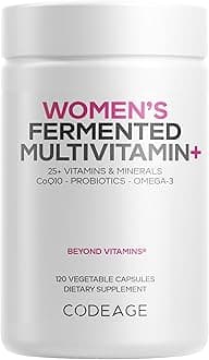Women’s Daily Multivitamin, 25+ Vitamins & Minerals, Fermented, Organic Whole Foods, Probiotics Supplement - Vitamin A, B, C, D, E & K, Omega 3, Zinc – Vegan - 120 Capsules