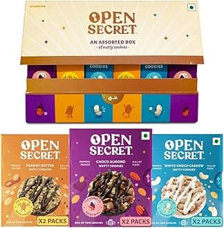 Open Secret Cookies | 12 Pack, 2 Cookies Each | Healthy Snacks, Cookies Gift Hamper, Cookies Biscuits, Cookies Gift Packs, Healthy High Protein, No Added Maida, Gifts (12 X 2 = 24)