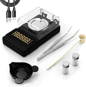 MAXUS Dante Milligram Scale 50g x 0.001g Includes 20g Calibration Weight, Scoop, Powder Pan and Tweezers Read in Grain Gram High Precision Reloading Jewelry Medicine Powder Digital Gram Scales