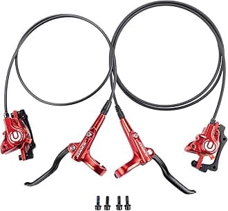Cyclon MTB Hydraulic Disc Brakes Set, Black/Red Aluminum Alloy Hydraulic Brakes for Mountain Bike Left Front 1000mm Right Rear 1700mm Hydraulic Bicycle Brakes with is/PM Adapter Fit 160mm Rotor