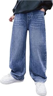 Verdusa Boys Jeans Baggy Straight Leg Elastic Waist Loose Denim Pants with Pockets