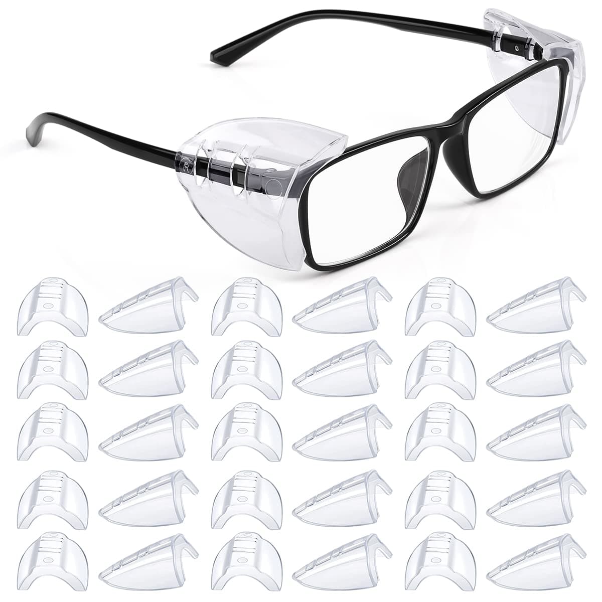 MELASA 15 Pairs Eye Glasses Side Shields, Flexible Slip on Side Shields for Safety Glasses Fits Small to Medium Eyeglasses