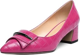 Elashe Women Block Heel Pumps|Pointed Toe Court Shoes|Buckle Design Mid Block Heels|Slip on Heeled Shoes|Elegant Office Ladies Business Pump Shoes