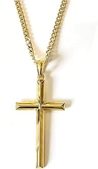 RIVETING JEWELRYRIVETING JEWELRY 24K Gold Chain Style Cross Pendant Necklace Strong Clasp for MEN 24ct 3MM Thin for Charms Miami Cuban Link Diamond Cut Religious Beveled Edge