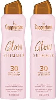 Coppertone Glow Shimmer Sunscreen Spray SPF 30, Water Resistant Broad Spectrum SPF 30 Spray Sunscreen, Free From Parabens, PABA, Phthalates, Octinoxate and Oxybenzone, 5 Oz Bottle, Pack of 2