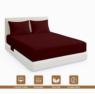 ARlinen Super Single Waterbed Sheet Set - 4 Piece, 100% Cotton, 15 Inch Deep Pockets, Attached Design, Extra Soft Solid Burgundy Bed Sheets