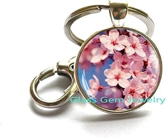 Sakura Blossom Keychain, Cherry Blossom Key Ring, Cherry Blossom Jewelry, Spring Flower Jewelry, Pink Cherry Bloom Key Ring