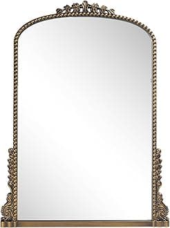 Vintage Baroque Arched Mirror - Traditional Ornate Antique Brass Wood Frame - 24"X32" - Perfect for Entryway, Fireplace, Living Room, Hallway, Bathroom
