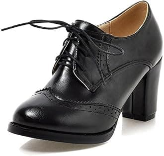 Ladies Vintage Chunky Block High Heels Lace Up Brogue Shoes Round Toe Fashion Women Dress Boots Size 3-8.5