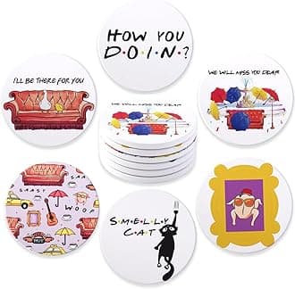 Friends Coasters for Drinks Set of 6, Absorbent Ceramic Stone Funny Coaster for Kinds of Coffee Cups Wooden Table Kitchen Housewarming Decor
