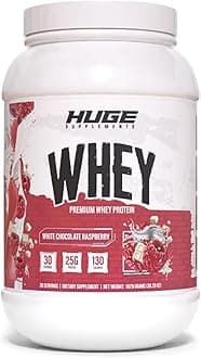 - Huge Whey, Protein Powder for Muscle Gain, 25g Protein, 12g EAAs, Supports Muscle Growth, Performance & Recovery (White Chocolate Raspberry, 30 Servings)