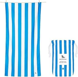 Beach Towel - Quick Dry, Sand Free - Compact, Lightweight - 100% Recycled - Includes Bag - Cabana - Blue - Large (160x90cm, 63x35)