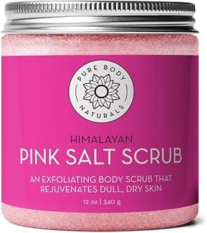 Himalayan Salt Scrub, 12 ounces | Natural Face, Body, Hand, Foot and Skin Exfoliator | Facial Exfoliating Pink Salt with Sweet Almond Oil, Jojoba Oil, Vitamin E, and Aloe Vera