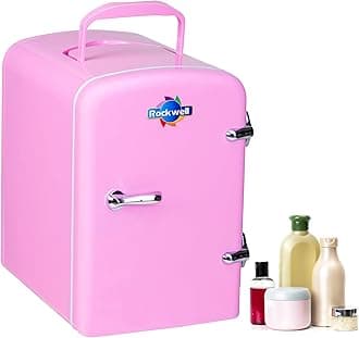 ROCKWELL 4L Retro Mini Fridge and Warmer, AC/DC Portable Thermoelectric Cooler/Warmer for Skincare, Cosmetics, Snacks & Medicine - Pink