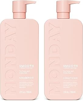 MONDAY HAIRCARE Smooth Shampoo + Conditioner Bathroom Set (2 Count) 27 oz Each For Frizzy, Coarse & Curly Hair Made with Coconut Oil, Shea Butter & Vitamin E 100% Recyclable Bottle Pink